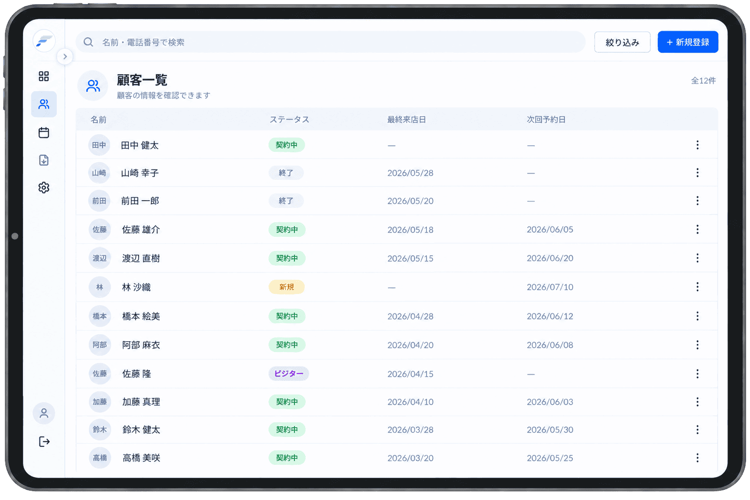 FIT KARTEの顧客一覧画面