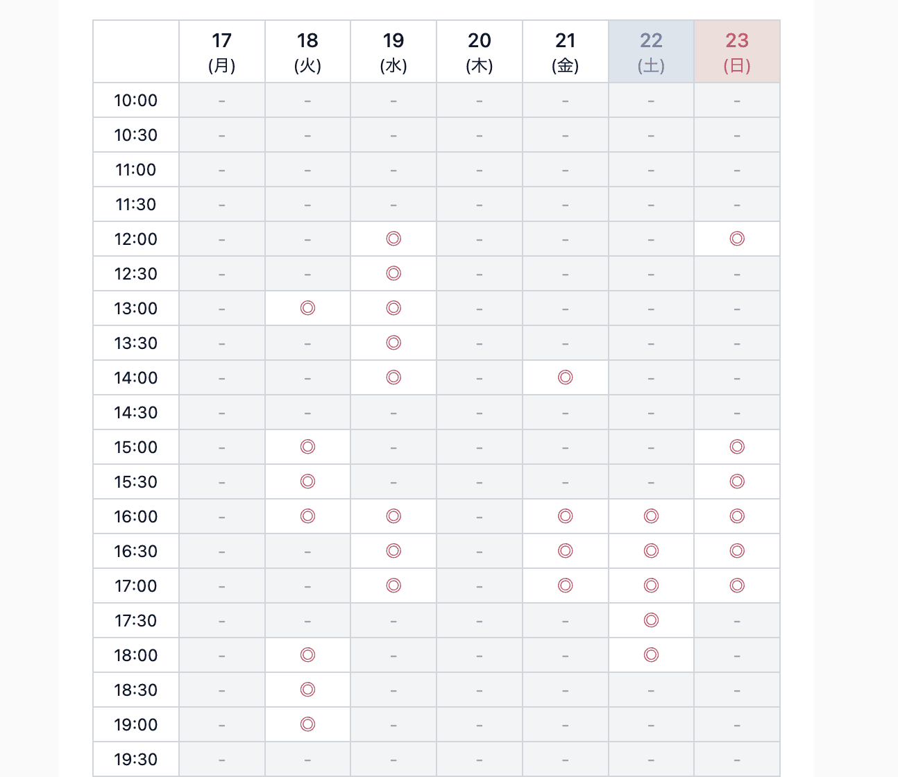 週表示から30分刻みの空き枠を選ぶFIT KARTEの予約画面